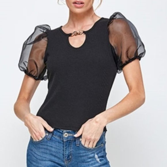 Puff Sleeved Black Top Black - Picture 6 of 8